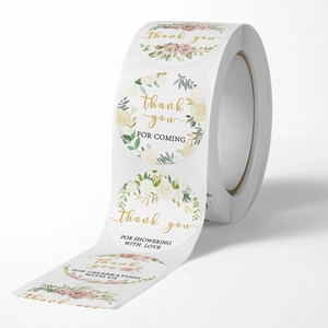 Rouleau de 500 autocollants de remerciement floraux avec fleurs aquarelles colorées
