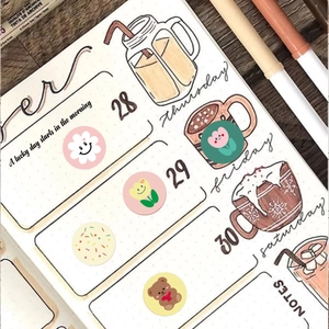 Cute ins-style cartoon round stickers for DIY scrapbooking with soft floral and bear motifs