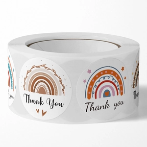 Boho rainbow thank you stickers roll for gift wrapping and DIY sealing labels