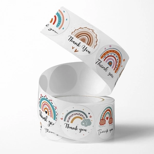 Boho rainbow Thank You stickers roll for DIY gift packaging and sealing decorations