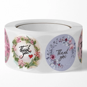 Floral Thank You stickers roll with various colorful patterns for wedding and gift sealing