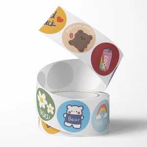 Roll of cute cartoon bear and rainbow decorative thank you stickers for DIY packaging