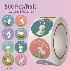 Easter Stickers Bunny Egg Labels Round Adhesive Decorative For Party Gifts Envelope Sealing DIY Holiday Celebration