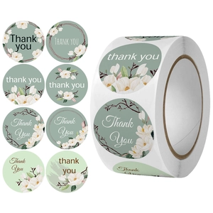 Aesthetic Floral Thank You Stickers Round Adhesive Labels For Wedding Birthday Envelope Gift Packaging Decoration