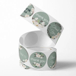 500pcs roll of Morandi green floral thank you stickers for wedding and gift packaging