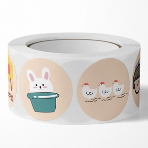 Roll of Korean ins style cartoon stickers featuring cute rabbits and flowers on white background