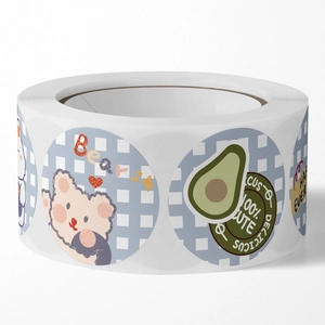 Cartoon animal stickers roll with bear and avocado patterns for DIY crafts and gift sealing