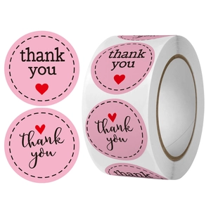 Thank You Stickers Round Pink Adhesive Labels For Gift Packaging Wedding Birthday Party Decor Small Business Supplies Heart Design