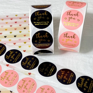 Pink and black gold foil Thank You stickers rolls for gift packaging and envelopes