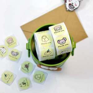 Cute cartoon animal thank you stickers in rolls for DIY crafts and gift sealing