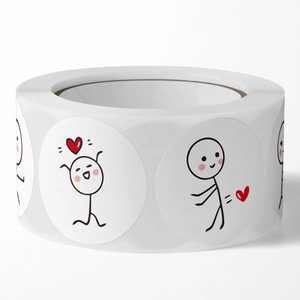 Roll of cute cartoon stick figure stickers with red hearts for gift sealing decoration