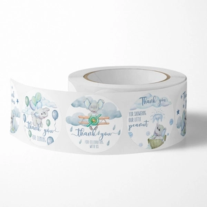 Rolle mit süßen Elefanten-Stickern in Aquarell für Babypartys und zum Versiegeln von Paketen