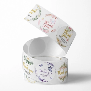 Floral Thank You stickers roll for wedding favors and gift packaging decoration