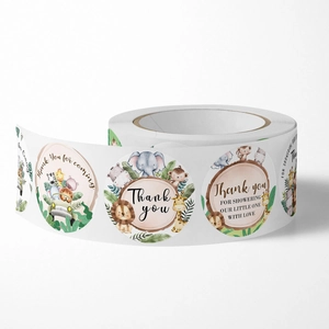 Cute jungle animal thank you stickers for baby shower favors and gift packaging labels