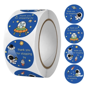 Thank You Sealing Stickers Roll Cartoon Space Astronaut Self Adhesive Labels For Gift Packaging DIY Decoration Round