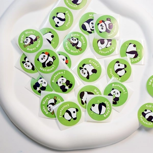 Panda reward stickers for kids with motivational text in green circle design