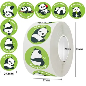 Panda reward stickers roll for kids with 500 pieces of cartoon motivational labels