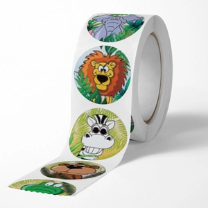 Rouleau d'autocollants animaux mignons pour enfants avec motifs lions et éléphants