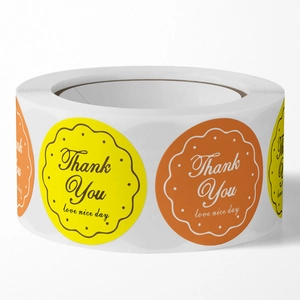 Rouleau d'autocollants Thank You fleuris avec bords ondulés pour emballage cadeau