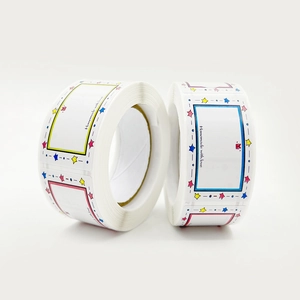 Colorful star-border labels roll with 'Homemade with love' text for kitchen jar coding