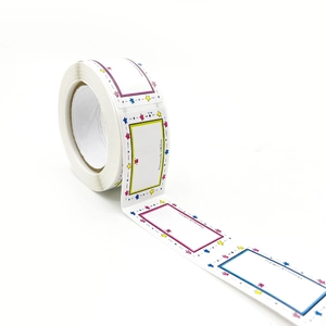 Colorful rectangular blank stickers with Homemade with love text and star border in a roll