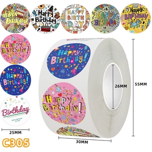 Happy Birthday Stickers Round Cartoon Label For Birthday Party Gift Wrapping Envelope Seal Handcrafted Decorative Adhesive Label
