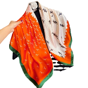 Japanese style geometric silk square scarf in orange and white for beach and travel