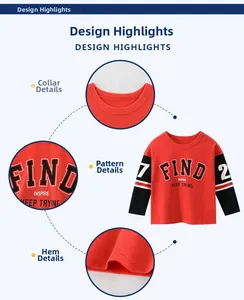 Detail of red and black cotton boy's t-shirt showing the neckline, print, and stitching