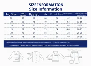 Guide des tailles de pantalons de sport pour garçons avec mesures de taille et longueur