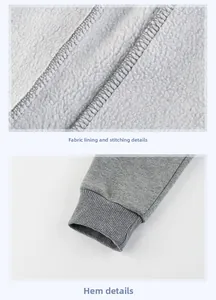 Détails de la doublure polaire grise, coutures renforcées et bas côtelés du pantalon enfant