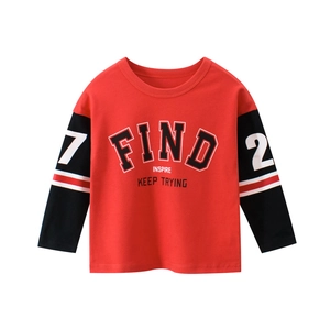 Kids Long Sleeve T-Shirt Pure Cotton Crew Neck Patchwork Color Block Letter Numeric Print Casual Sporty Top