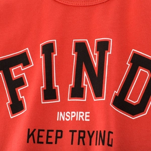 Boys red cotton long sleeve t-shirt with American style letter print and crew neck