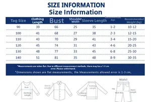 Detailed size guide for boys dinosaur sweater featuring measurements for ages 1 to 9 years