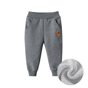 Jogging Pour Enfants Mélange De Coton Doublé Polaire Broderie Dinosaure Taille Élastique Pantalon D'Hiver