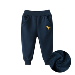 Pantalon de sport enfant en polaire bleu marine avec broderie dinosaure