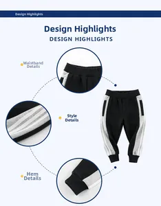 Vue détaillée du jogging molletonné garçon avec taille élastique et bandes latérales