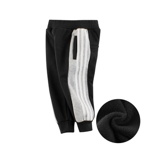 Pantalon De Jogging Garçon Doublé Polaire Chaud Pantalon De Sport Trois Bandes Design Patchwork Taille Élastique Enfants