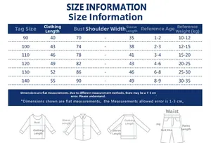Size information chart for kids fleece hoodie with age and weight measurements