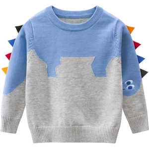 Toddler boy dinosaur knit sweater in light blue with unique 3D spine scales on sleeves