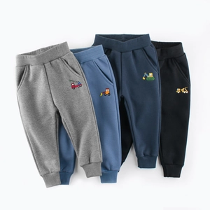 Pantaloni Sportivi Foderati in Pile per Bambini Misto Cotone Ricamo Veicolo da Cantiere Cartone Animato Jogger per Ragazzi Ragazze