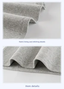Détail du tissu tricoté gris montrant l'ourlet à double aiguille et la couture interne