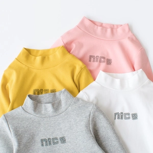 Kinder Langarm T-Shirt Mit Stehkragen Baumwollmischung Base Layer Top Mit Buchstabendruck Für Jungen Mädchen Casual