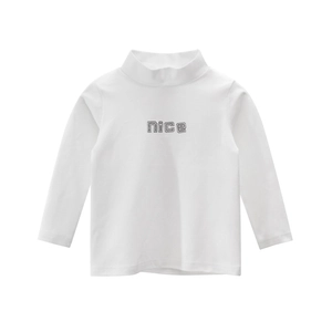 Weißes Langarm-Kinder-T-Shirt mit Stehkragen und Nice-Pixel-Buchstaben-Druck