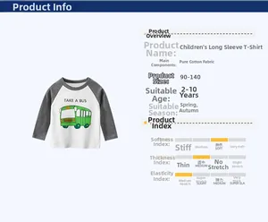 Tableau des tailles pour t-shirt enfant en coton avec imprimé bus et manches
