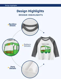 Détails du t-shirt enfant à manches longues avec imprimé bus et manches raglan grises