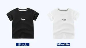 Detailed view of breathable cotton t-shirts in black and off-white with hope print