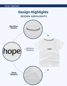 Detailed views of cotton white short-sleeved kids T-shirt with hope letter print