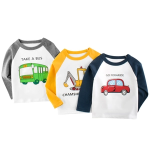 T-shirt À Manches Longues Pour Enfants En Coton Manches Raglan Col Rond Imprimé Véhicule Dessin Animé Style Coréen