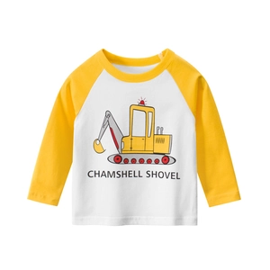 T-shirt manches longues pour enfant avec manches raglan jaunes et motif pelleteuse