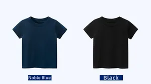 Detail view of navy blue and black minimalist cotton t-shirts with crew neck design